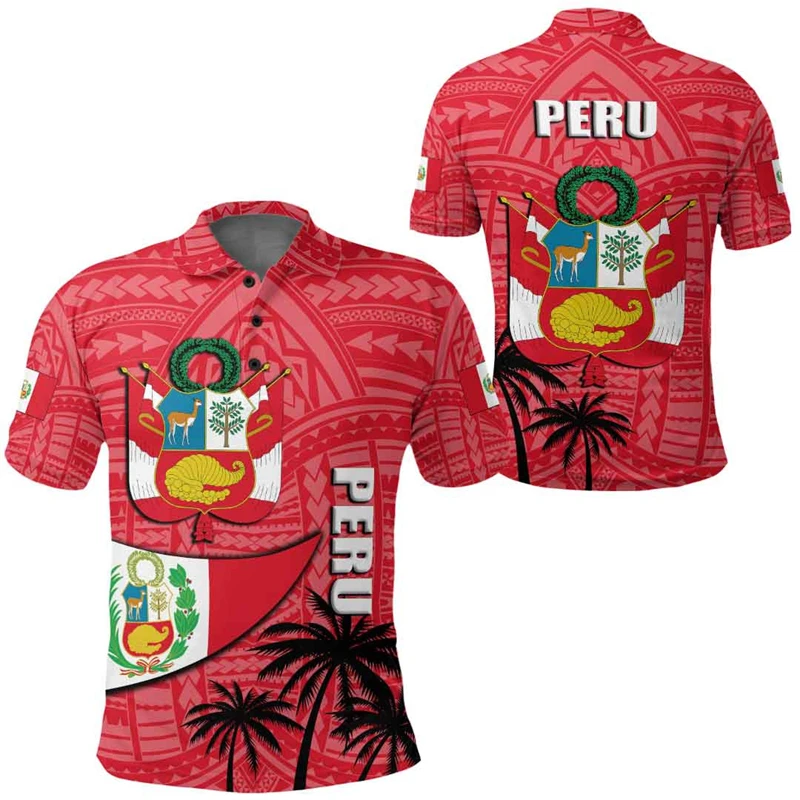 Peru Flag Map 3D Print Polo Shirts For Men Clothes Casual Sport Jersey National Emblem POLO Shirt Coat Of Arms Male Short Sleeve