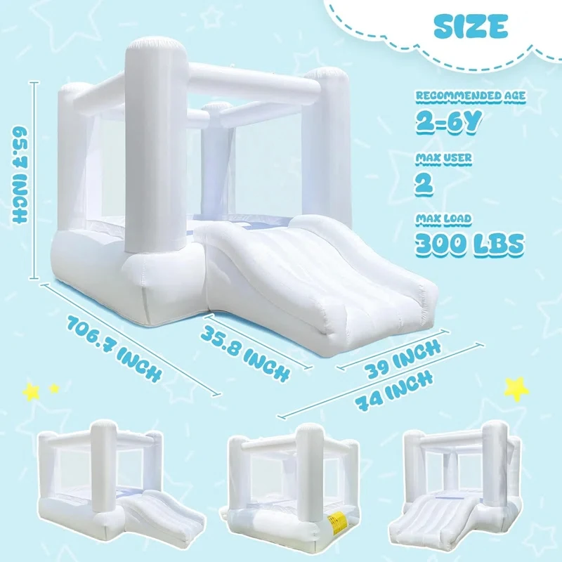 9*7*6ft Kids Birthday Gift White Bounce House Indoor Outdoor Softplay Inflatable White Castle Bouncer with Blower Customization