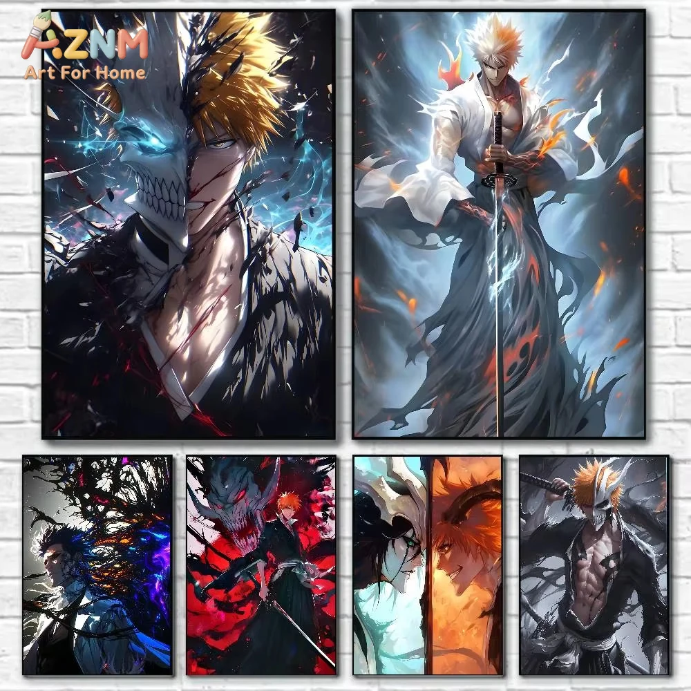 1pc B-Bleach K-Kurosaki Ichigo Anime Poster Canvas - Home Bedroom Living Room Decorative Art Print Gift