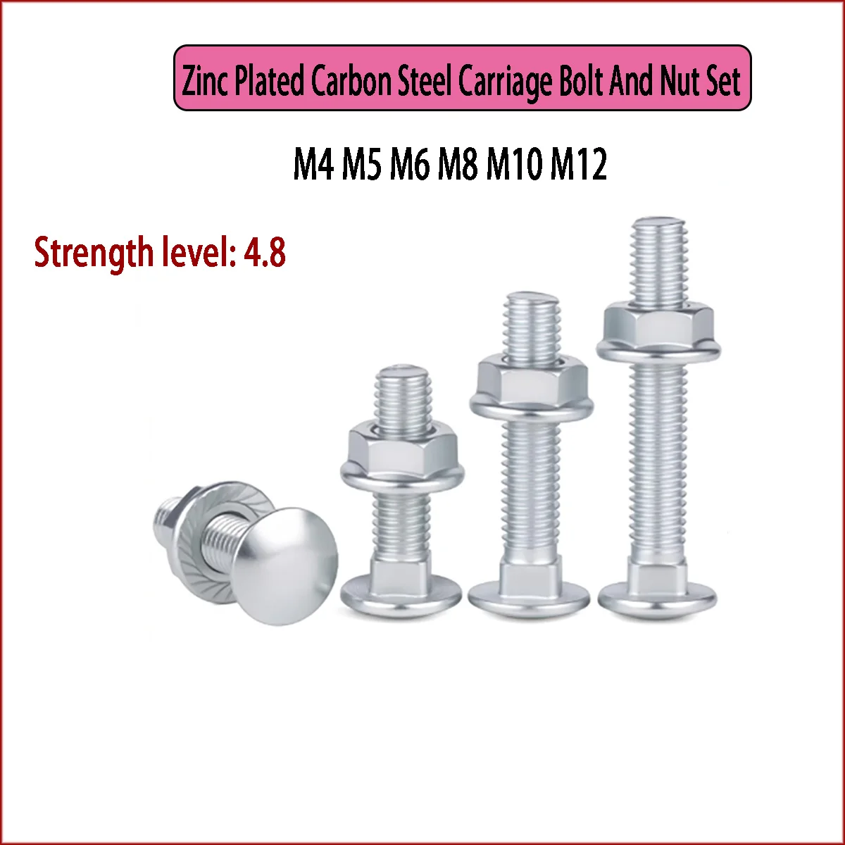 

Zinc Plated Carbon Steel Carriage Bolt And Nut Set - Round Half Head Square Neck Shelf-Specific Fasteners M4-M12