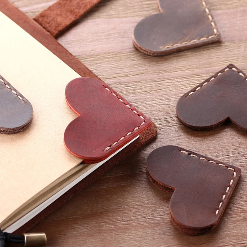 Vintage Head Layer Cow Gift Bookmark Personalized Fan shaped Leather Page Clip Stationery Reading Handmade Love Bookmark Double