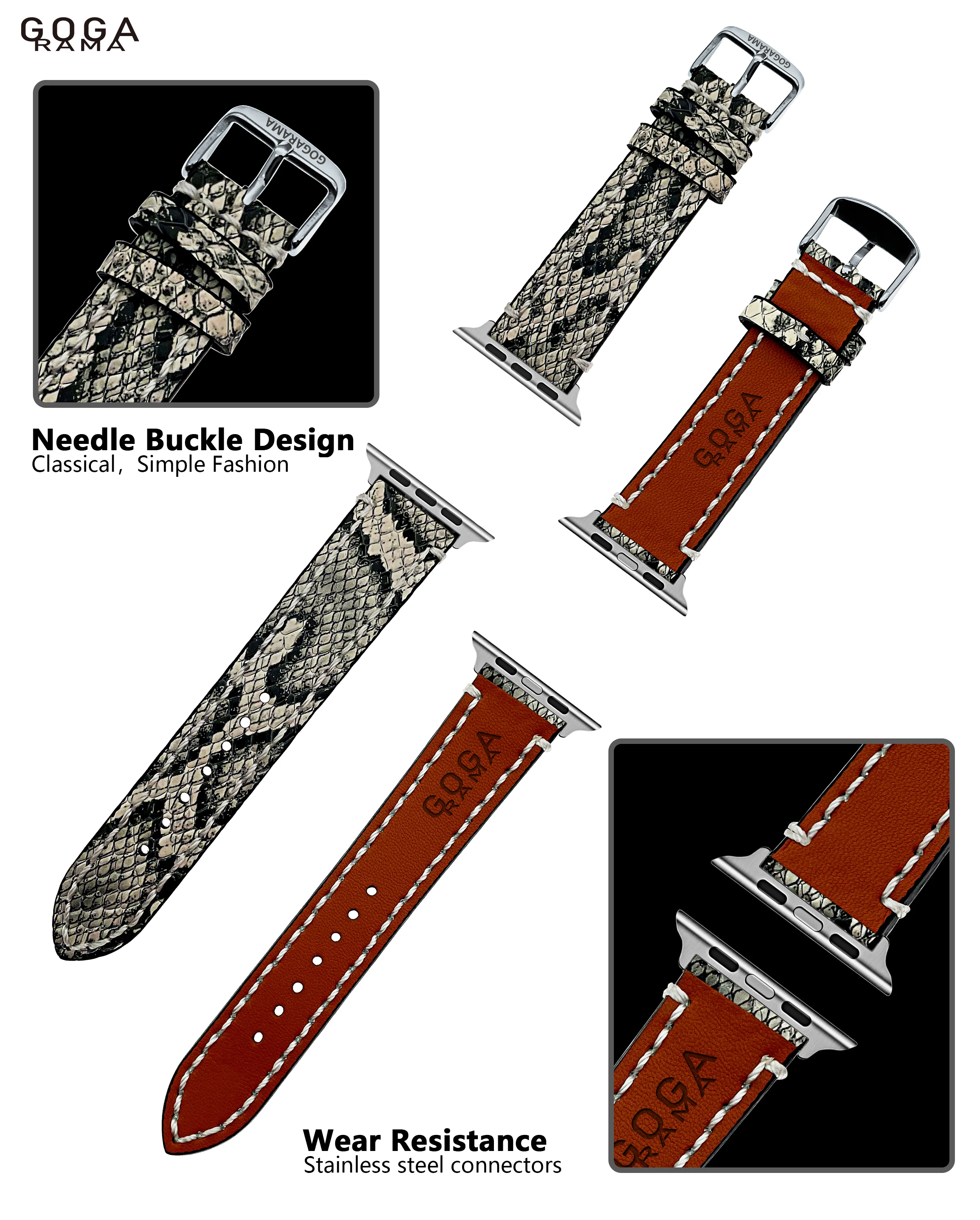 Python Texture Design Leather Cuff Bracelet for Apple Watch Bands 49mm 45mm 44mm 42mm 41mm 40mm 38mm,Ultra2/Ultra Series 9/8/7