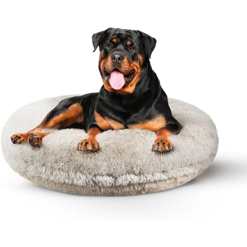 

Bagel Donut Dog Bed - Extra Plush Faux Fur-Circle/Donut Dog Bed - Waterproof Lining and Removable Washable Cover-Calming Dog Bed