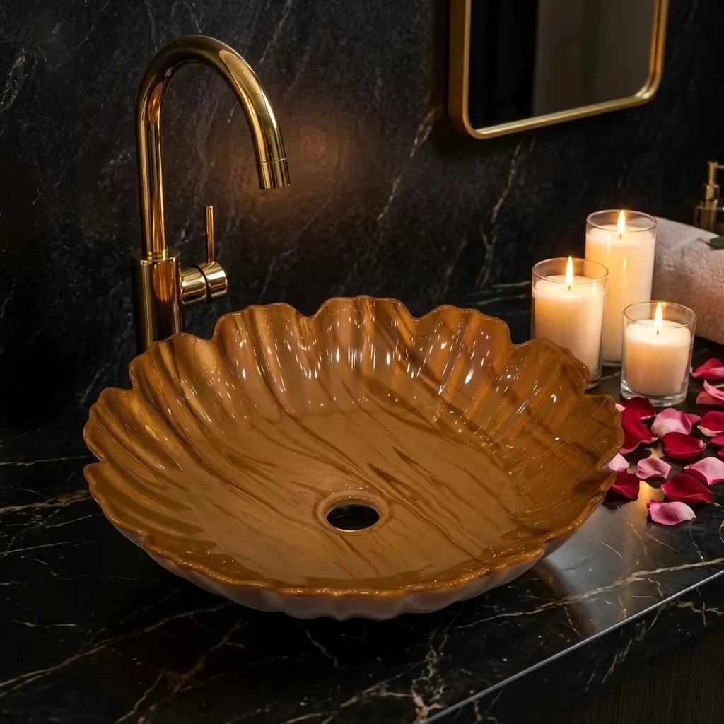 R*#Luxury Modern Tree Pattern Effect Ceramic Art Basin Countertop Sink Eco-Friendly Easy Clean Feature Drainer Bathroom Hotel