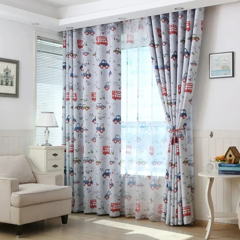 Popular Cartoon Car Children's Bedroom Blackout Curtain Finished Product