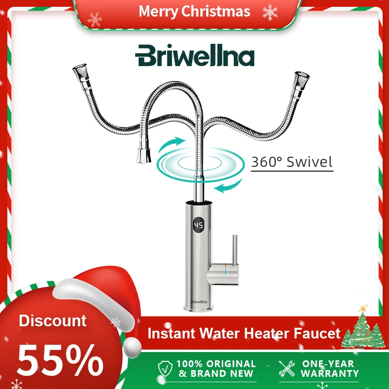 Briwellna Instant-Warmwasserhahn mit universellem Auslauf, 220 V, Durchlauferhitzer-Wasserhahn, 2-in-1-Edelstahl-Heizhahn