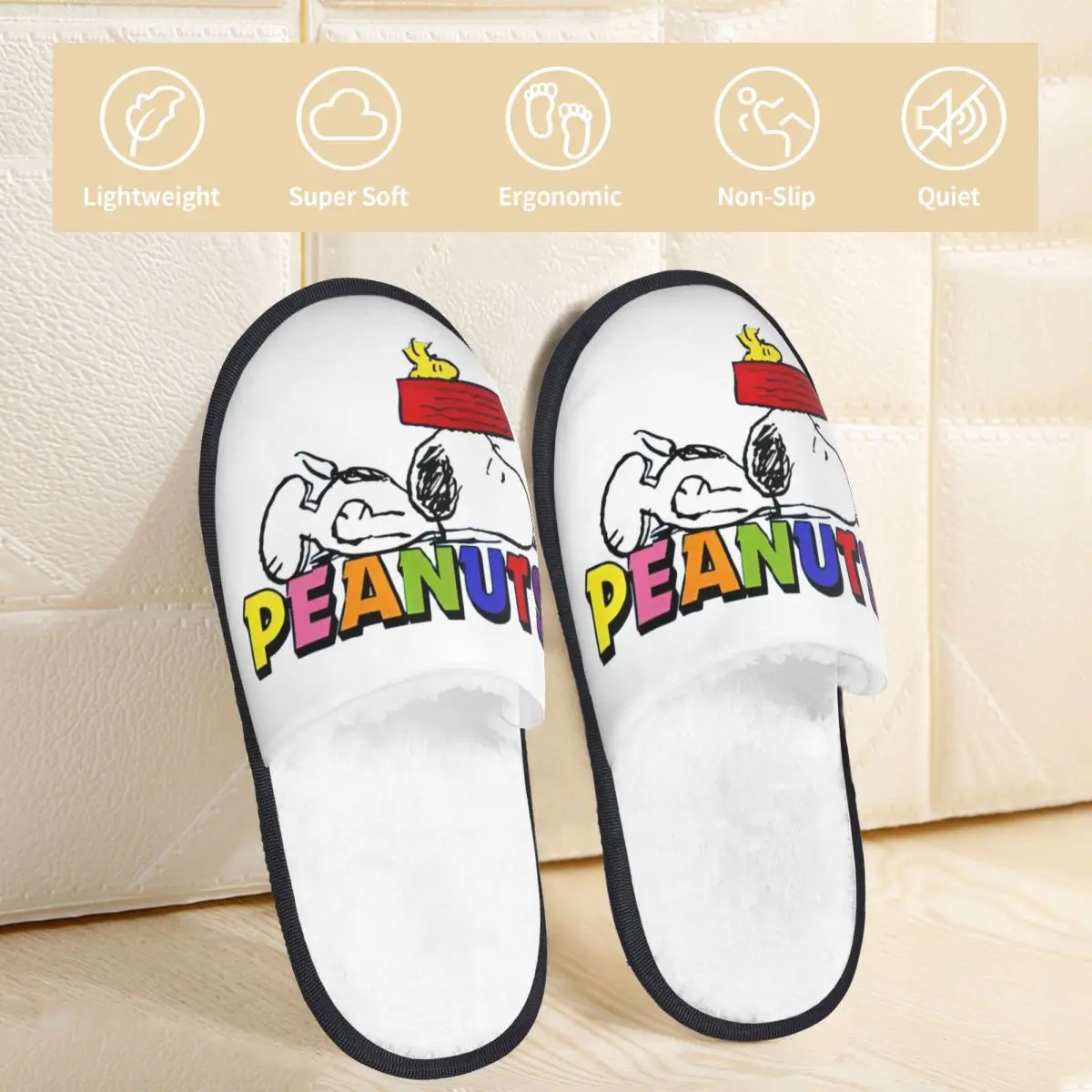 Snoopy Peanuts Furry Slippers Non-skid Cozy Memory Foam Slides Indoor