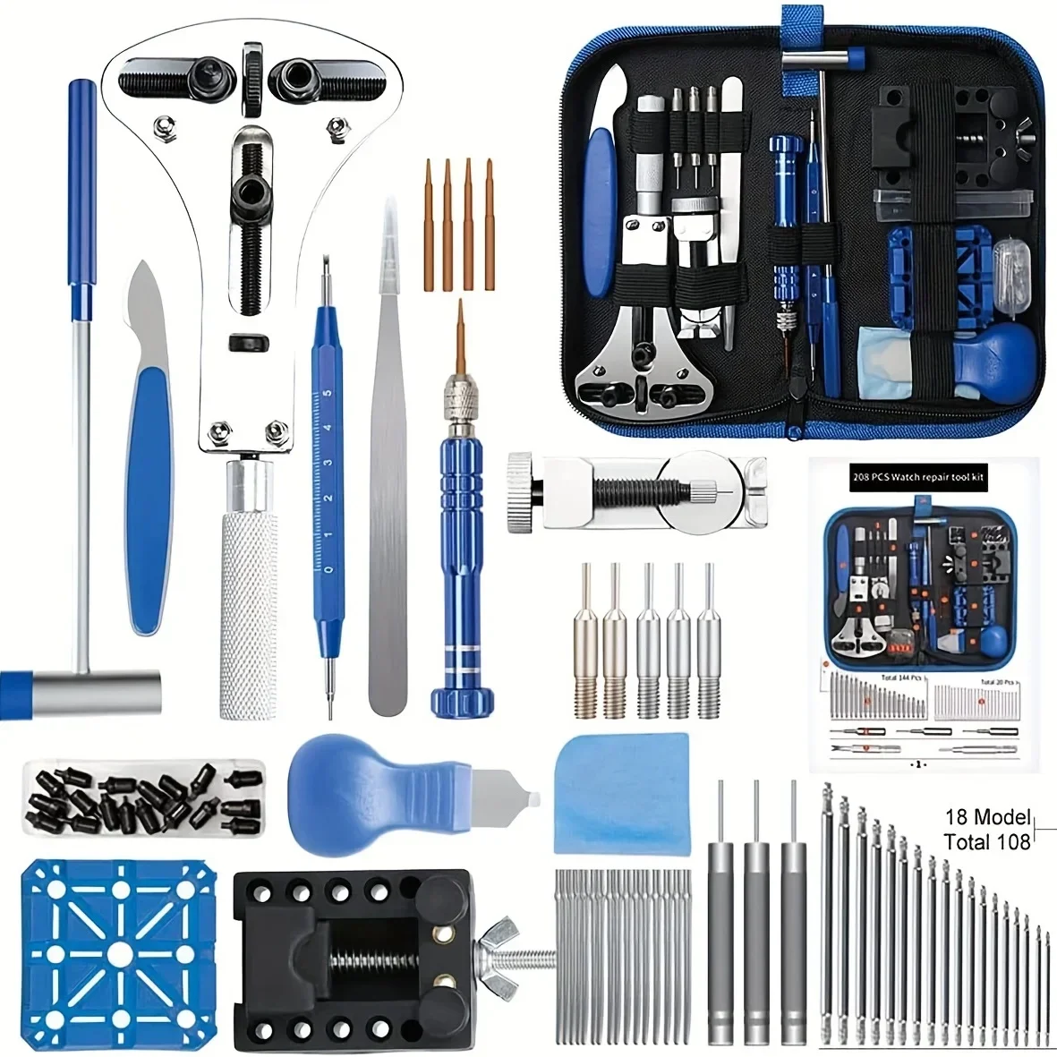 185pcs Watch Repair Kit Professional Watch Battery Replacement Tool Watch Link And Back Removal Tool Spring Bar Set