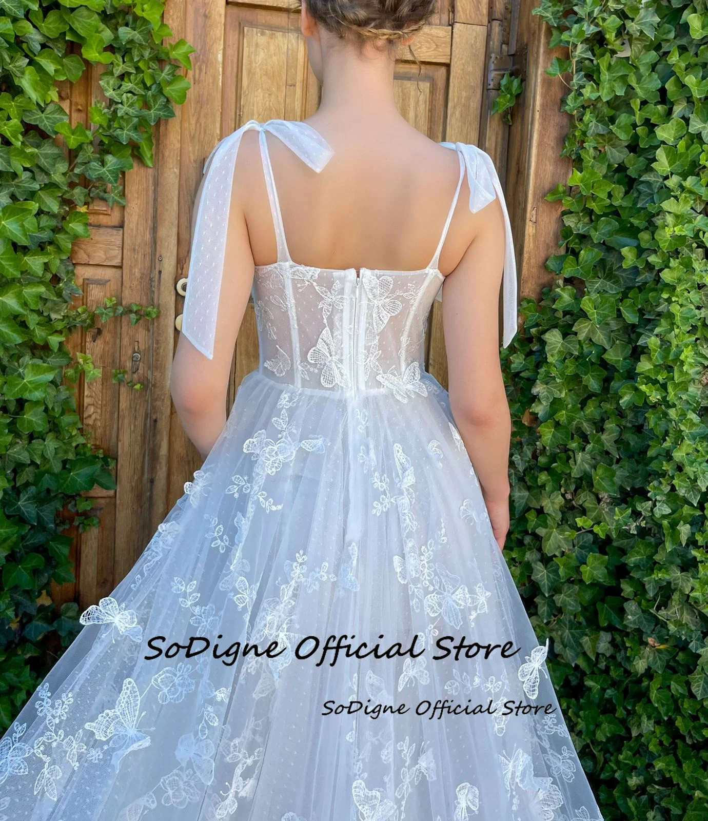 SoDigne A-line Tulle Wedding Dresses Sweetheart Sleeveless Butterfly Bridal Dress Long Wedding Gown Robe De Mairee ﻿Customized