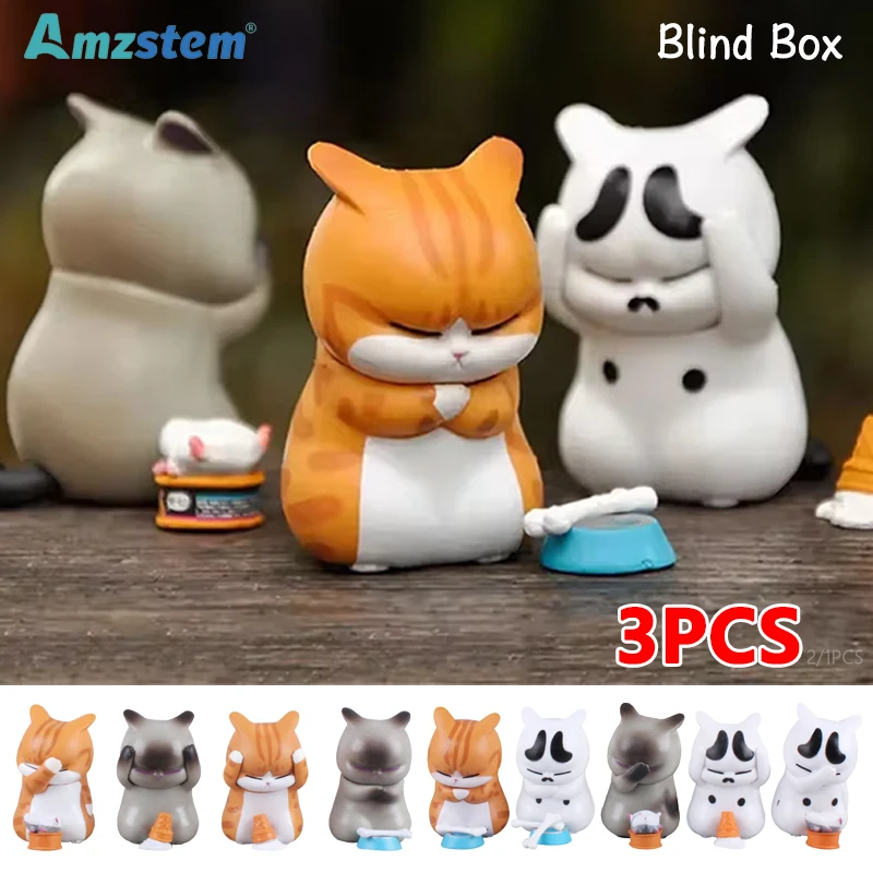 3-1PCS Mini Cat Blind Box Cute Anger and Distress Expression Cat Mystery Box Kitten Model Toys Desktop Ornaments Children's Gift