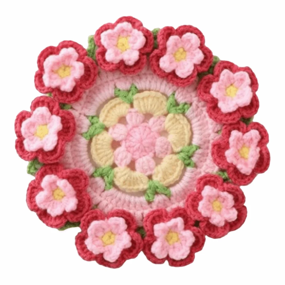 Handwoven Flower Bouquet Coasters Heat Resistant Flower Pot Crochet Coasters Cute Washable Rose Placemat Home Decor