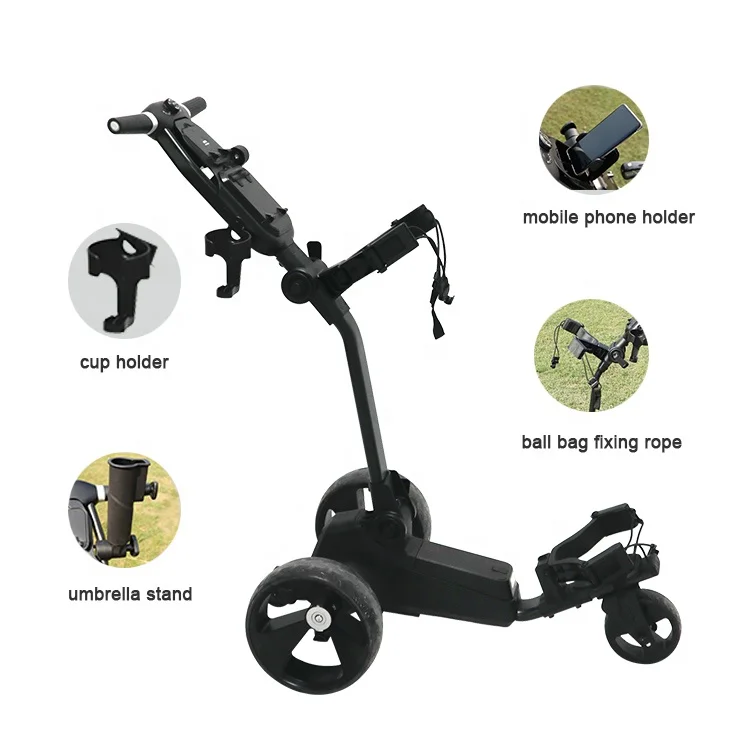 

High Quality Foldable Electric Golf Trolleys Push Cart Equipped With Lithium Battery And Umbrella Stand
