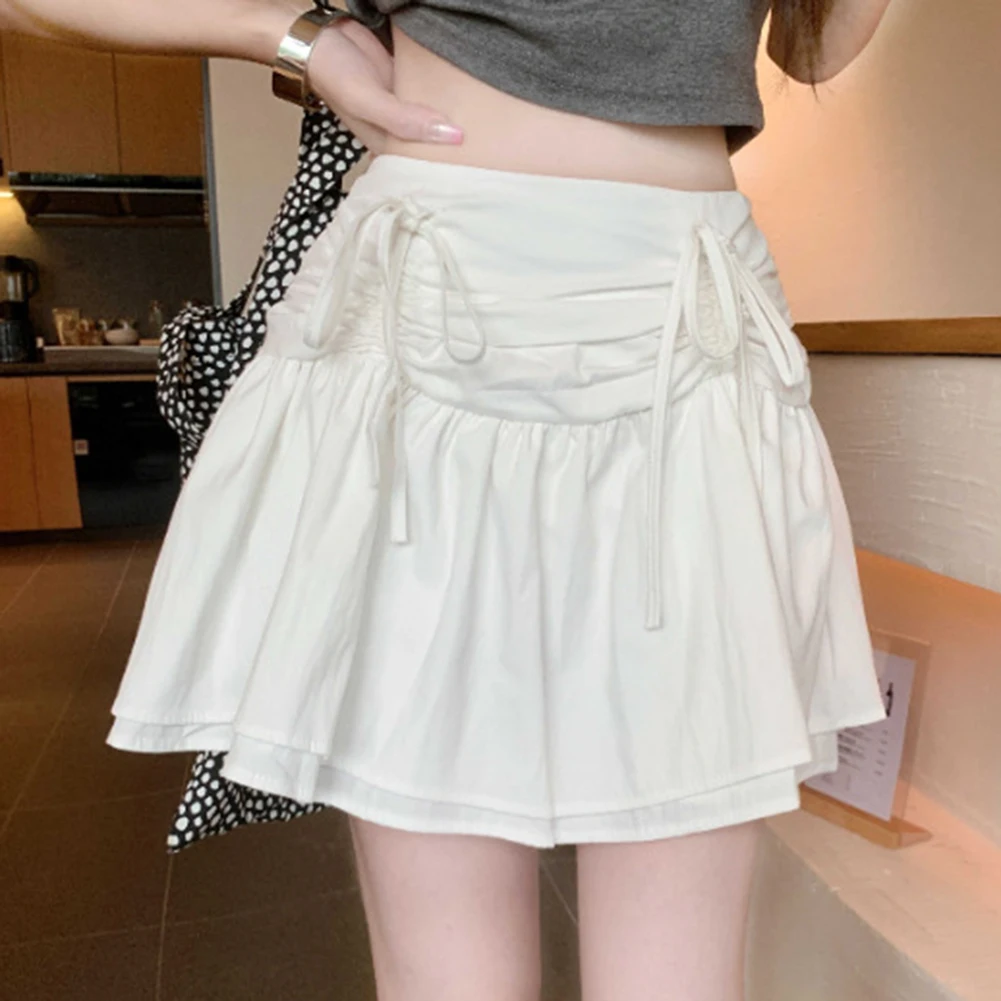 عارضة الساخن فتاة الزي الربيع أزياء عارضة تنورة القوس الأسود مطوي تنورة الزي اليومي نمط الصلبة مرونة قليلا #2