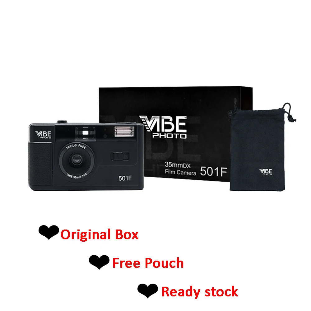 VIBE 501F Camera Reusable Non-Disposable Retro Film camera 135 Film Fool with Flash Black/Red/Champagne Silver/Pink