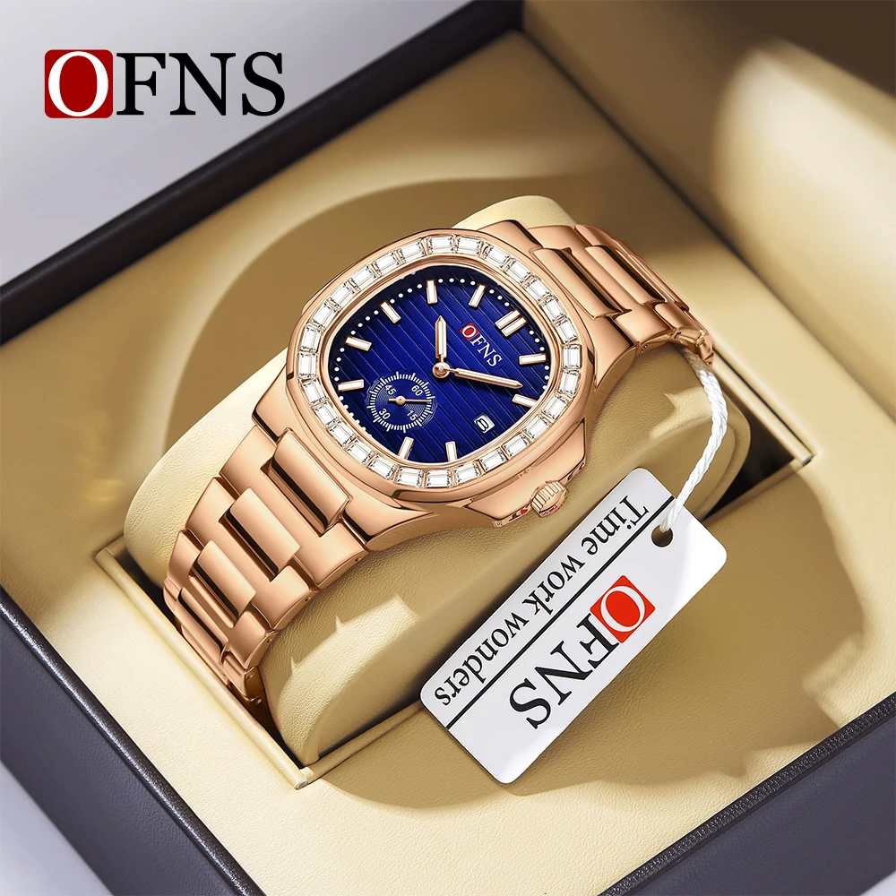 

OFNS TOP Brand 1521 Fashion TrendMen's Quartz Watch With Diamond inlay calendar Waterproof Business Men's Watches