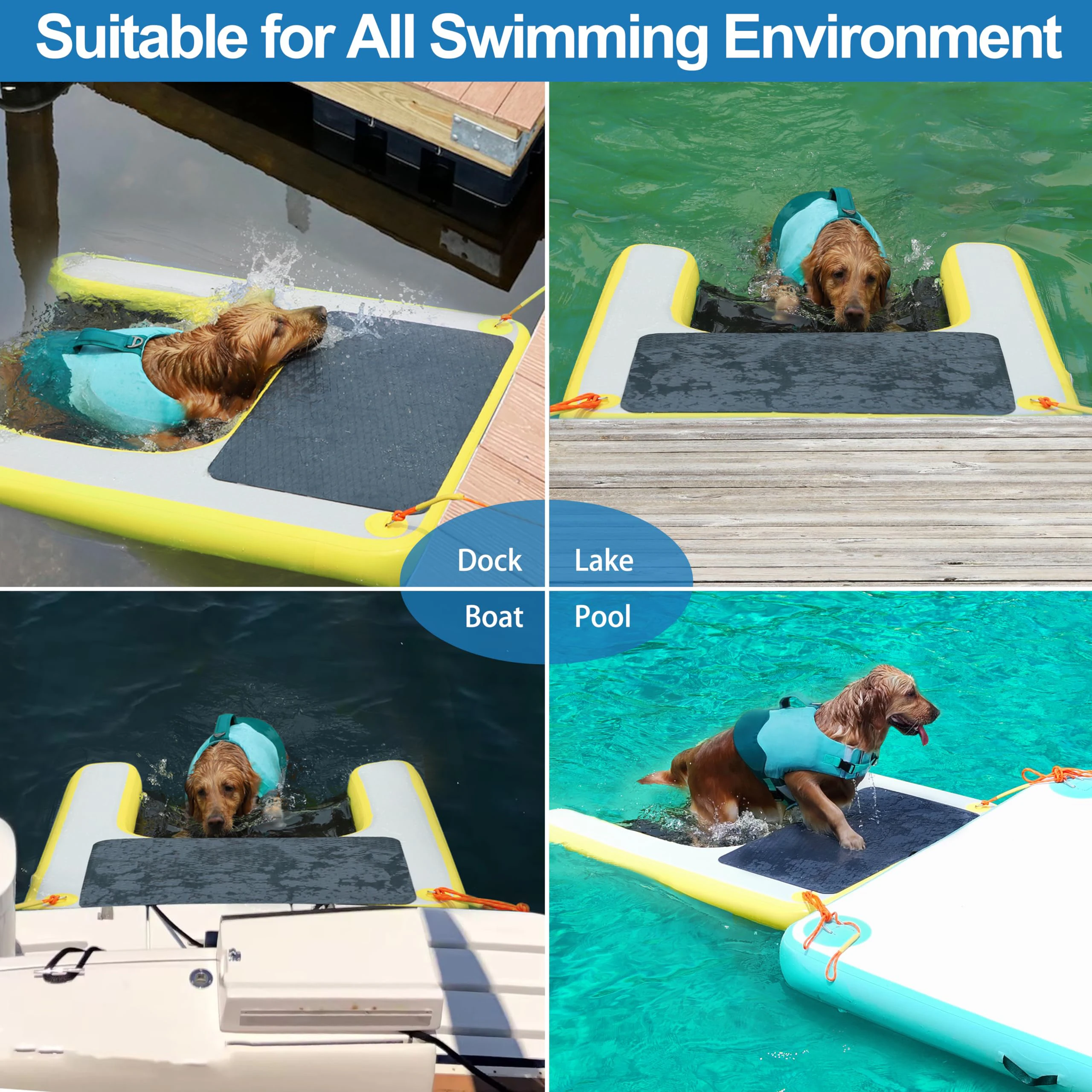 EU-Lager 120cm aufblasbare Hunderampe, schwimmende Stege, rutschfeste EVA-Schwimmleiter, Poolrampe für Hundebote, Seen – Detail 1