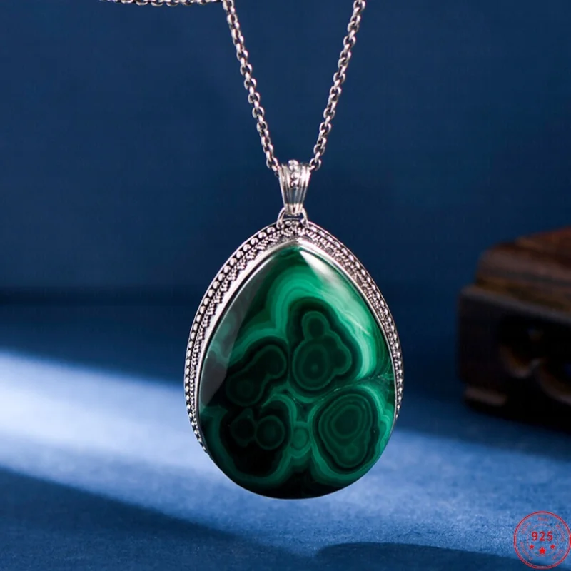 S925 Sterling Silver Charms Pendants for Women Fashion Argentum Edge Exaggerate Waterdrop Malachite Palace Style Jewelry