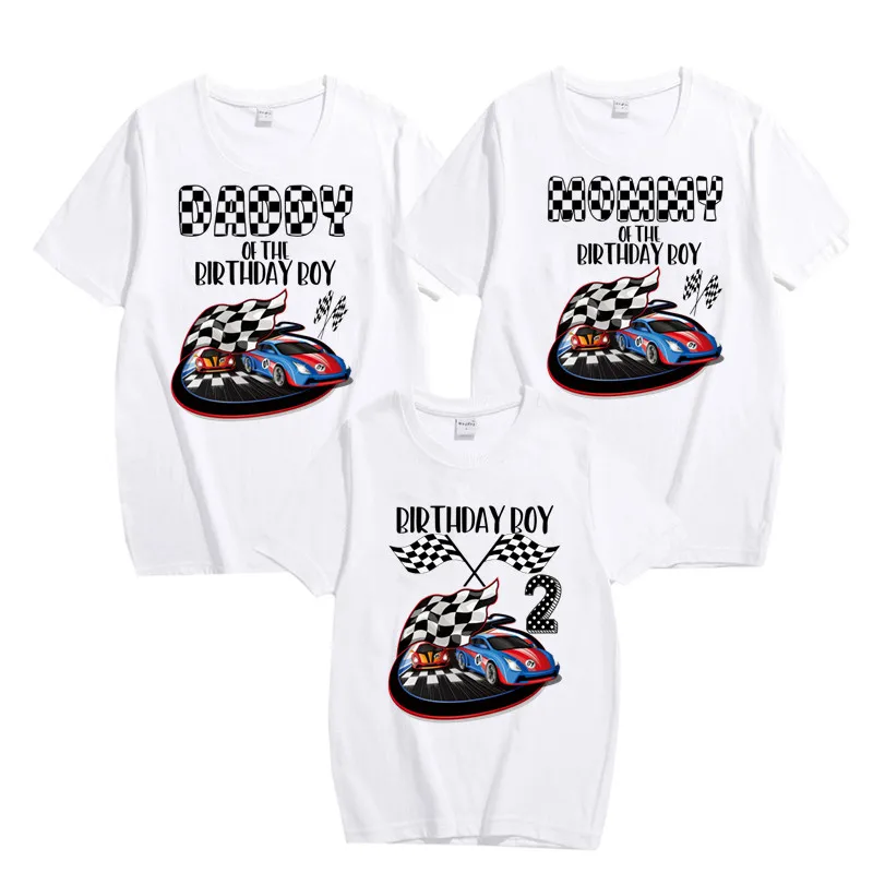 Family racing printed boy creative T-shirt for grandparents, parents, casual and comfortable short sleeved top clothing