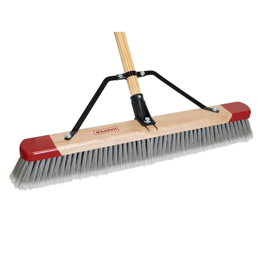 

24-дюймовая ручная метла для уборки помещений, премиум-класса, для чистки гладких поверхностей, с волнистой щетиной, для дома и гаража, серая