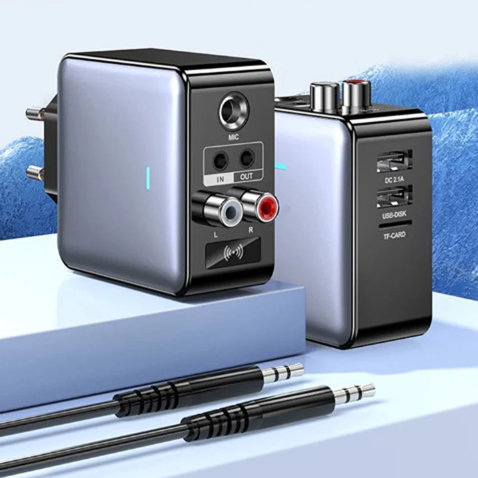 QC 2.0 H6 EU 미국 플러그 듀얼 USB 충전기, 3.5mm, 6.5mm, AUX, RCA, U-Disk, TF, MIC 노래방, HIFI 블루투스 5.3 오디오 송신기 리시버 썸네일 7