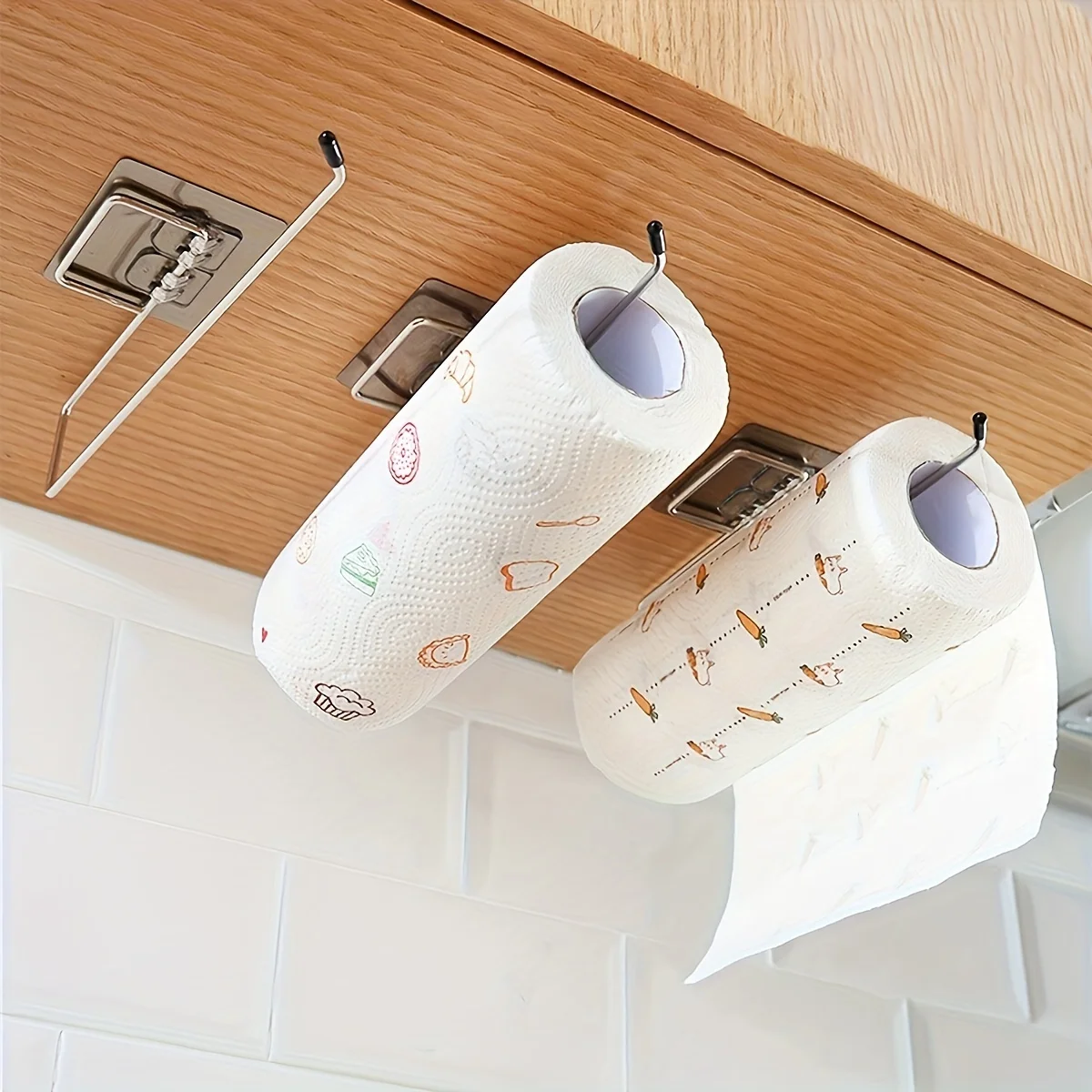 Paper Roll Holder Towel Rack Cling Film Storage Rack Bathroom No Punching Storage Rack Hanging Shelf Kitchen Tissue Accessories