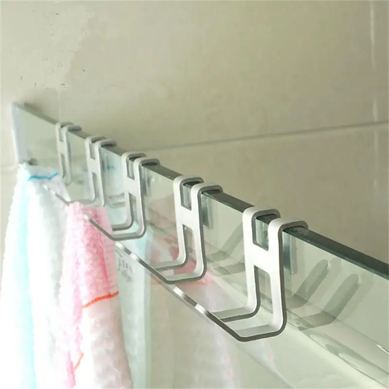 H Shape Door Hooks Space Aluminum Glass Free Hole Hanger Shower Towel Rack Key Holders Kitchen Bathroom Shelf Home Organizers