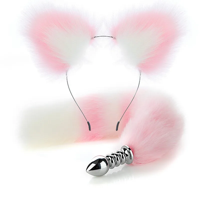 sm fun fox tail anal plug metal back court plug adult products artificial three-ring tail set play manufacturers