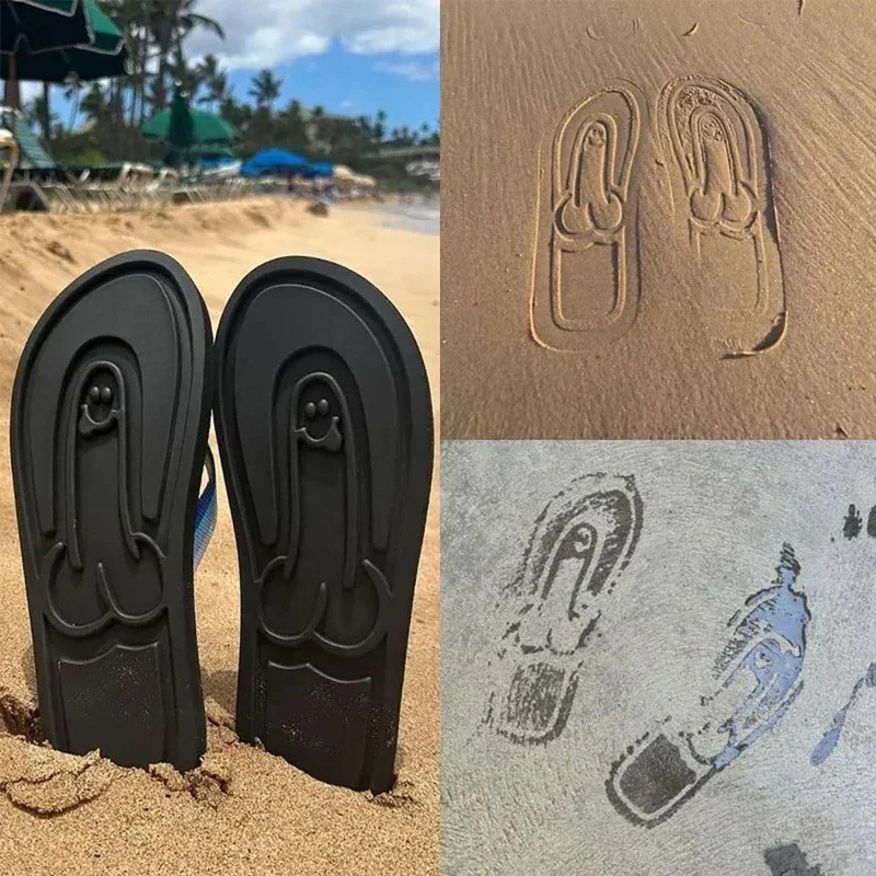 Adult Creative Quirky Dick Flops Slippers, Beach Flip Flops, Spread Hap Penis Hidden Penis Flops, Playful Quick Drying Slippers