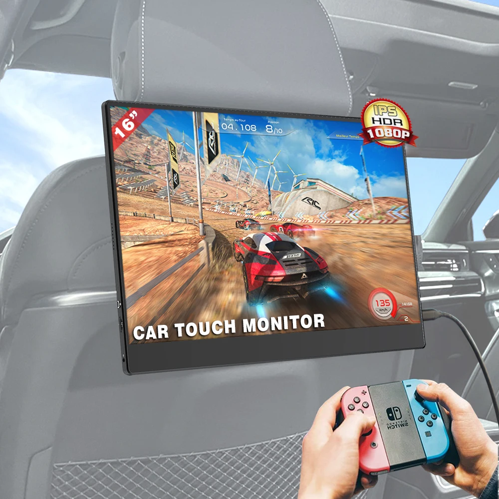 

Luxury Back Seat Touch Screen 16 Inch 1080p Portable LCD Headrest Car Player Monitor With HD Input Built In Dual Speaker