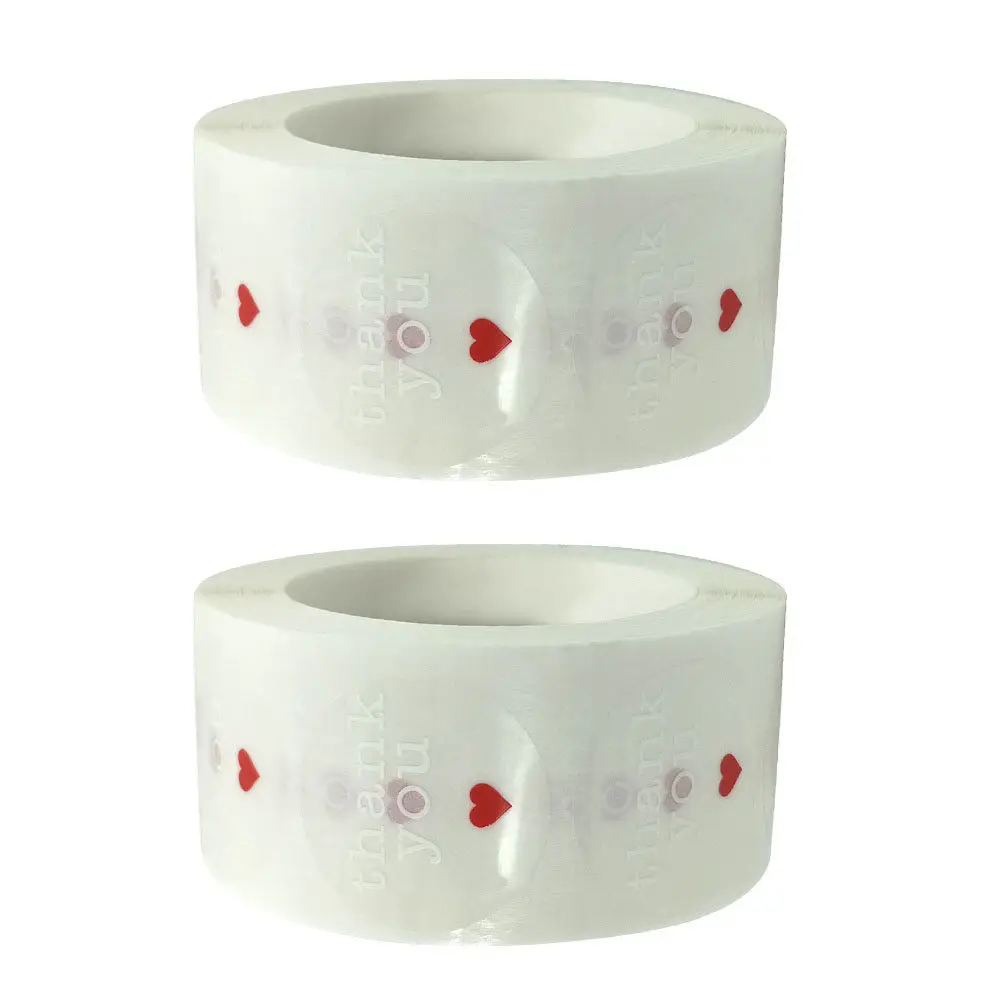 500Pcs Transparent Thank You Label Stickers 2 Rolls Red Heart Thank You Decals for Gift Wrapping Flower Bouquets Notes Packaging