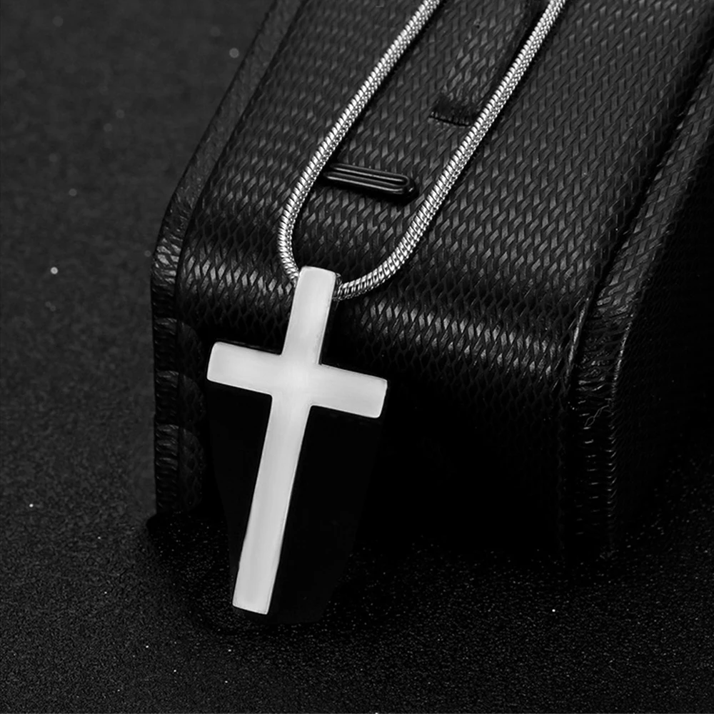 Fashion Jesus Cross Necklace For Women Female Silver Color Stainless Steel Snake Chain Cross Pendant Religious Jewelry Gift