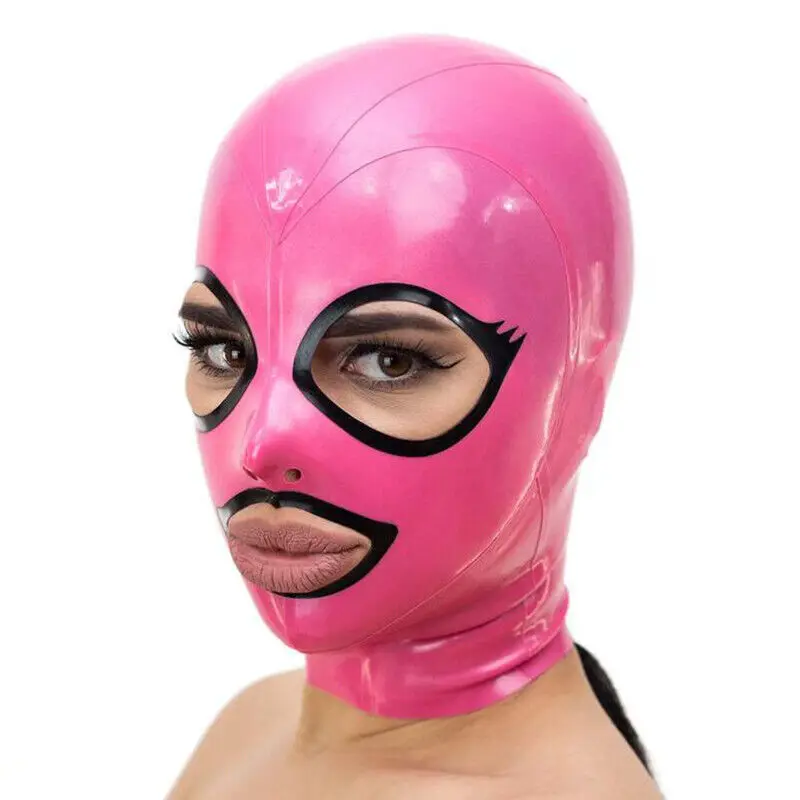 

Pink Latex Mask Open Eyes and Mouth Back Zipper Rubber Mask Club