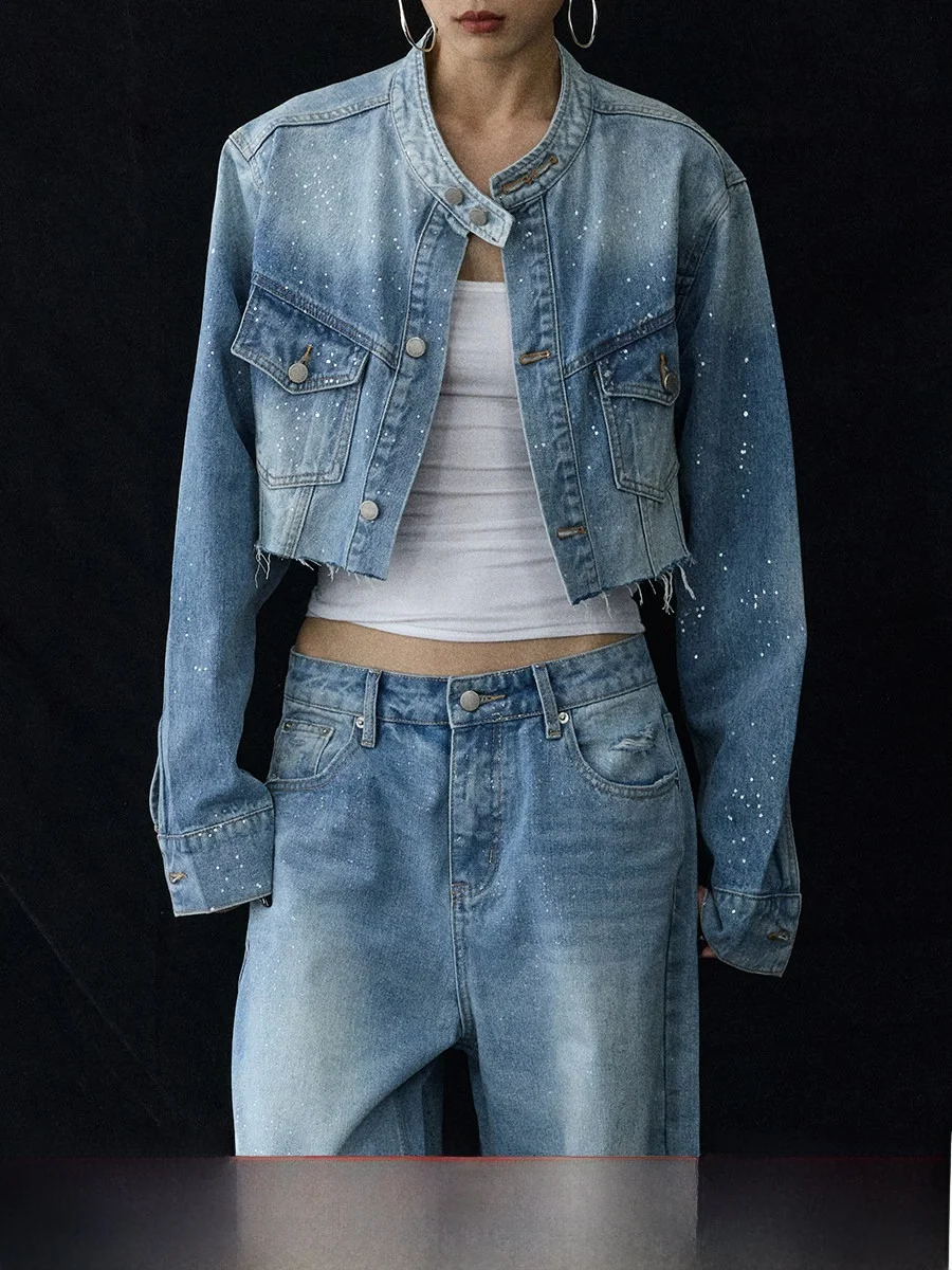 

Ourhour Waed Blue ort Denim Jaet Женский зимний дизайн Sense Top из смеси хлопка Прямые джинсы Casual Sle