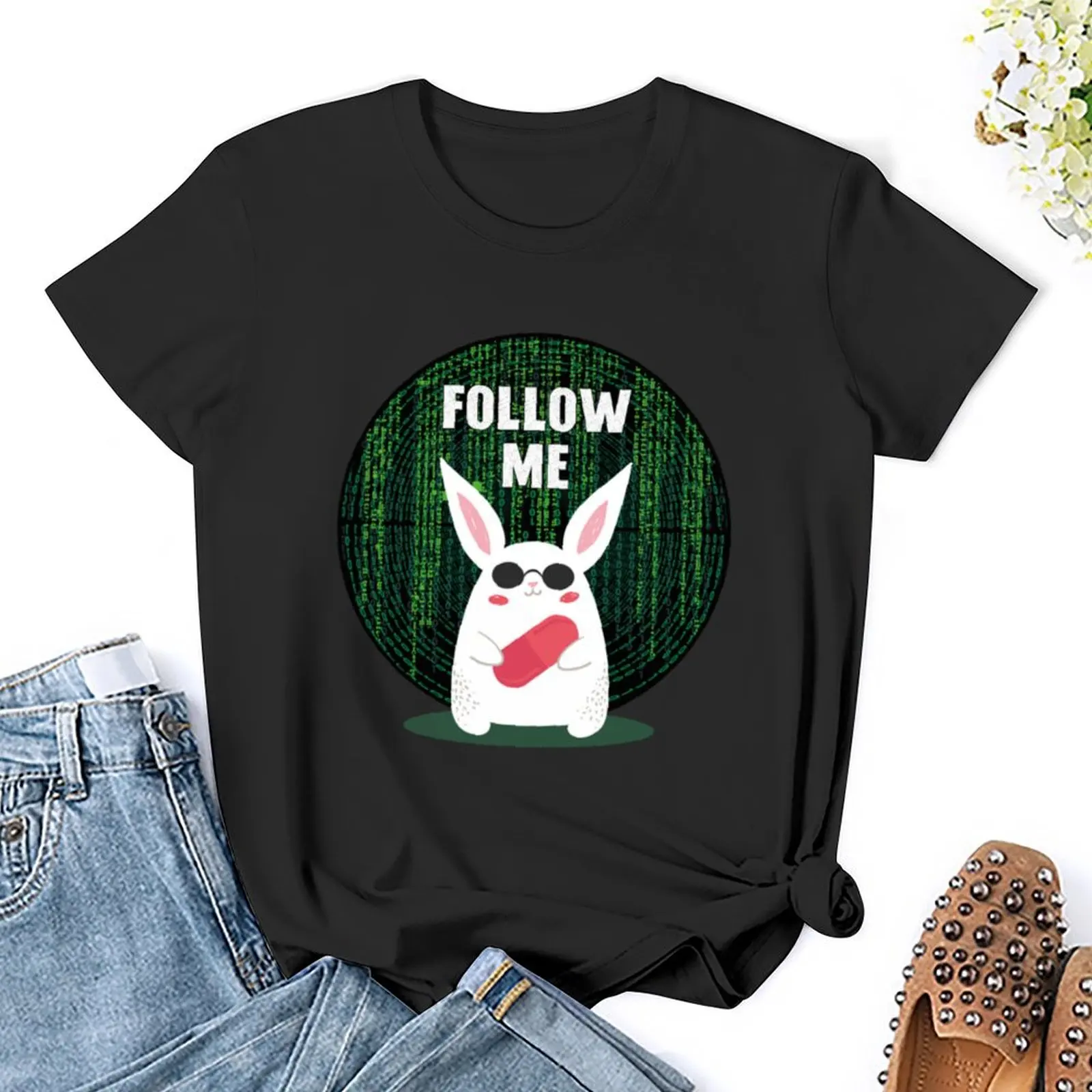 Matrix...Follow me T-shirt tops Short sleeve tee t shirts for Women loose fit