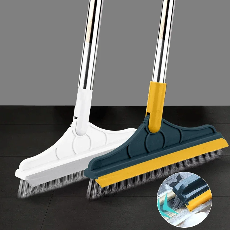 

Rotating Floor Scrub Brush Long Handle Windows Squeegee Stiff Bristle Broom Mop 2In1 for Bathroom Kitchen Floor Crevice Cleaning