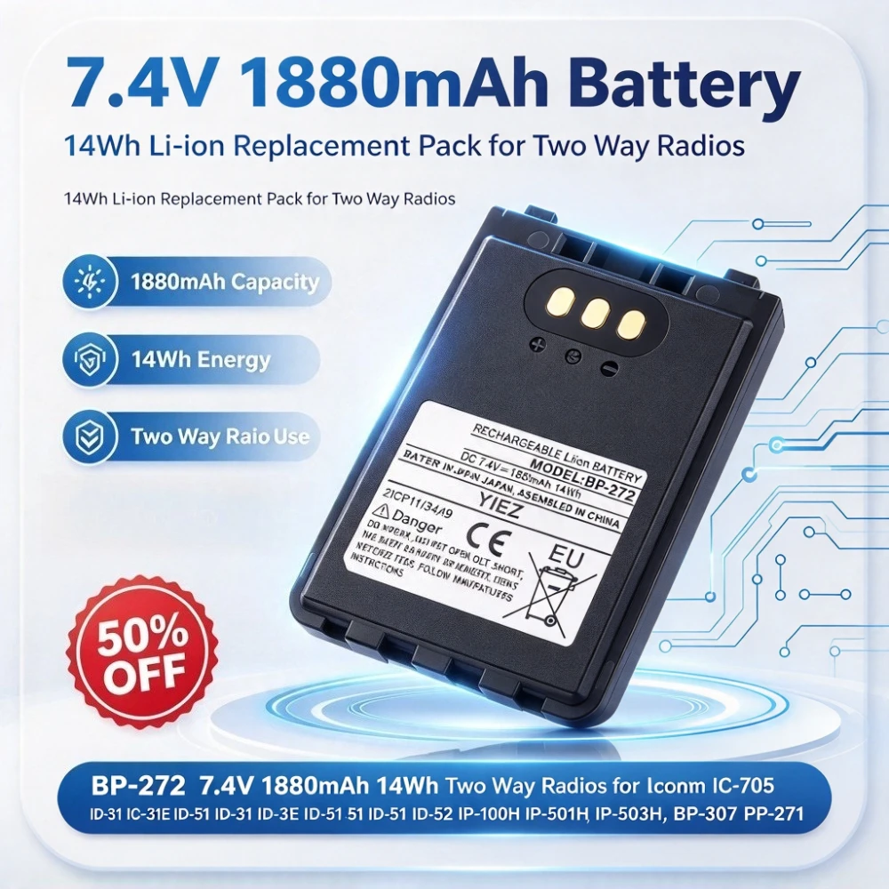 BP-272 7.4V 1880mAh 14Wh Two Way Radios for Icom IC-705 ID-31 ID-31E ID-51 ID-51E ID-52 IP-100H IP-501H IP-503H, BP-307 BP-271