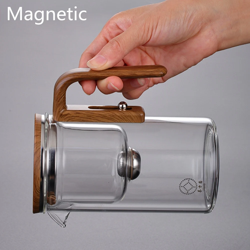 600ML/800ML Glass Teapot Infuser Magnetic Coffee Tea Pots Travel Kettle Water Separation Inner Heat-resistant Tea Filtration Set