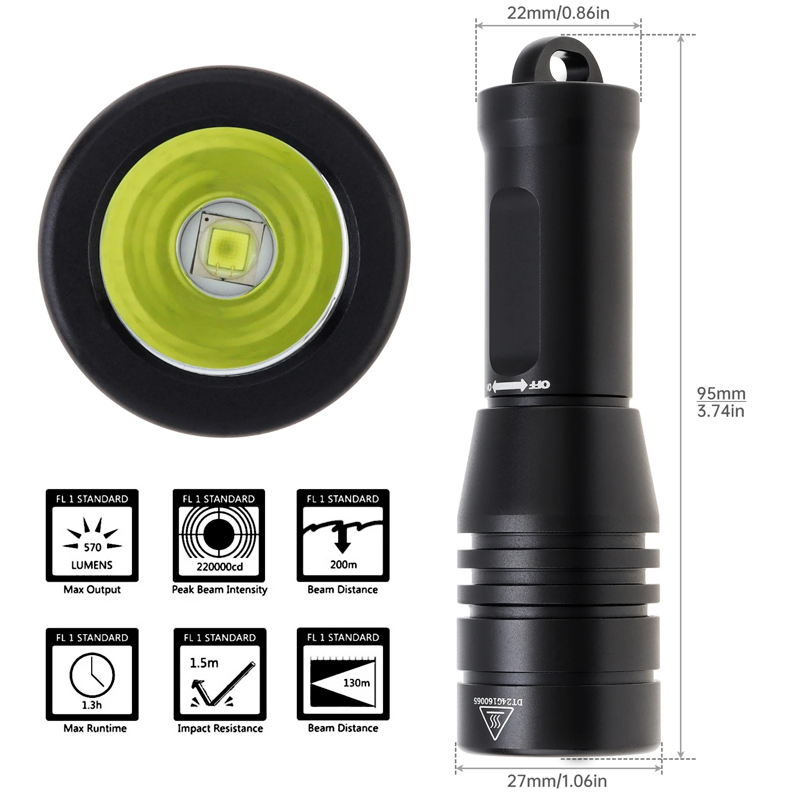 SecurityIng-Lampe de poche de photographie de plongée sous-marine, 570Lm, LED, IP68, 150m, adaptée à la plongée, à l'exploration de diversification, au contrôle des inondations