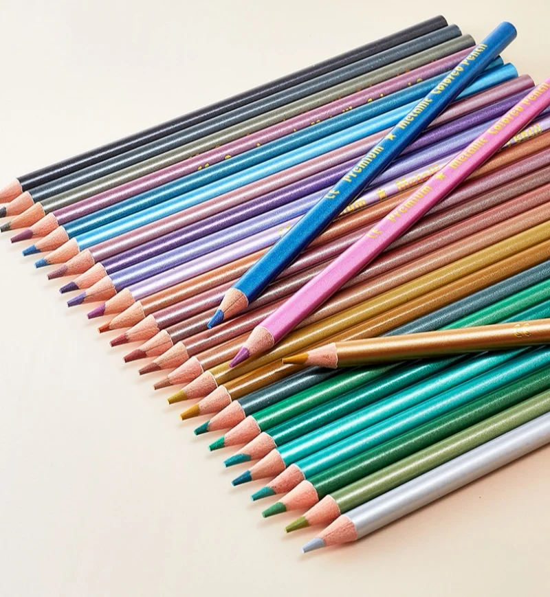 قلم رصاص ملون معدني 12/28 لون مجموعة أقلام رسم للأطفال لوازم فنية قرطاسية Kawaii