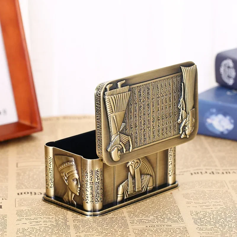 1PCS Vintage Egypt Pharaoh Metal Relief Jewelry Box Egyptian Gift Storage Case Home Art Craft Decoration Organizer Casket Chest