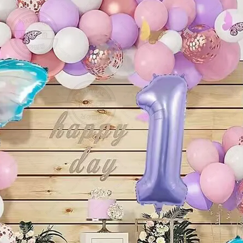 37Pcs Butterfly Macaroon Blue Pink Theme Garland Kits Number 1-9th Latex Balloons Baby Shower Birthday Party Decors Supplies