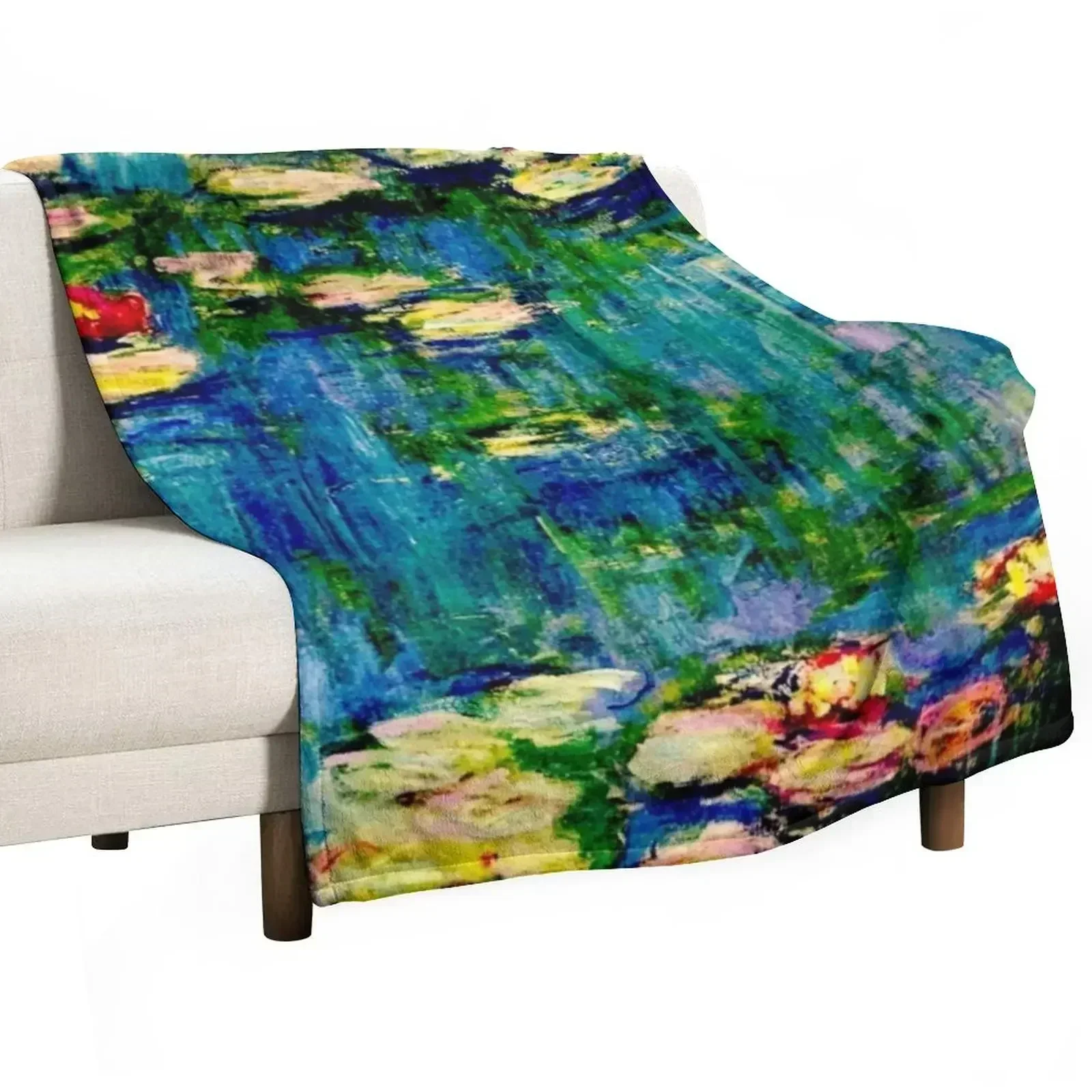 Claude Monet Water Lilies - Detail - Masterpiece of French Impressionism Throw Blanket Soft Stuffeds Designers Blankets