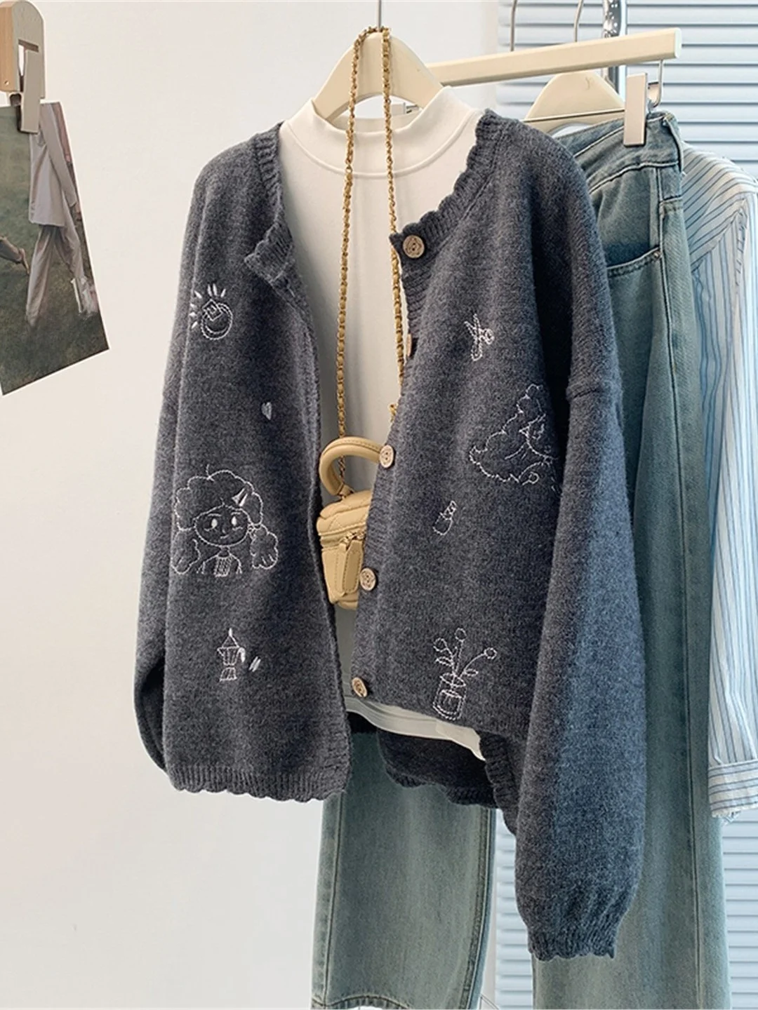 

Ladies' Oversized Casual Knitwear Cardigan Embroidered Loose Fit Spring Autumn Faion Comfortable Breathable Women's Coat