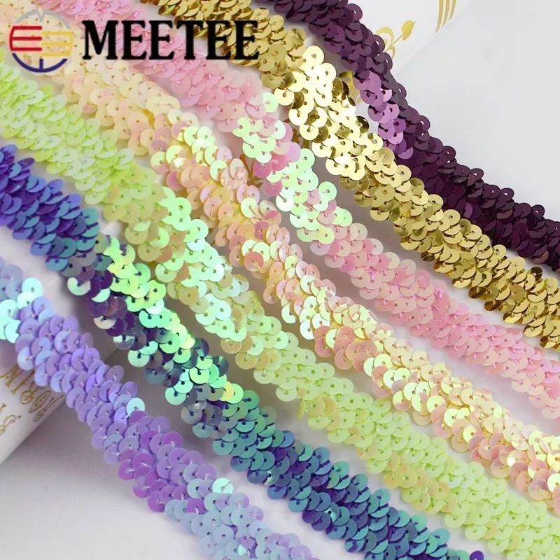 5/10/25Yards 20mm Sequins Lace Ribbons Elastic Fabric Trims for Dress Garment Decoration DIY Wedding Sewing Accessories