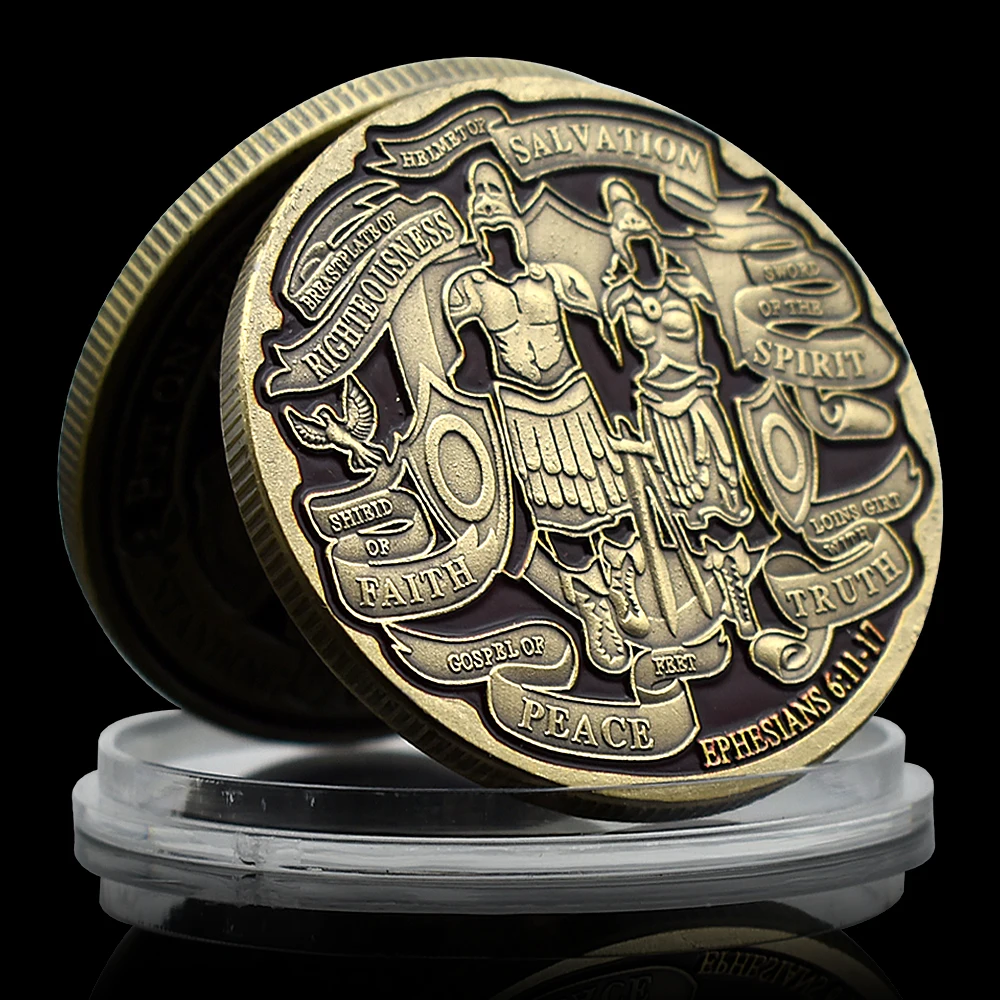 Bronze Christian Knight Templar Commemorative Coin Put on The Full Armor of God Collectibles Art Souvenir Challenge Coin replica
