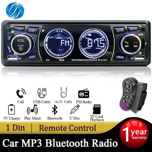 SINOVCLE Radio de coche Audio 1din Bluetooth reproductor de MP3 estéreo receptor FM soporte carga de teléfono AUX/USB/tarjeta TF en Kit de tablero