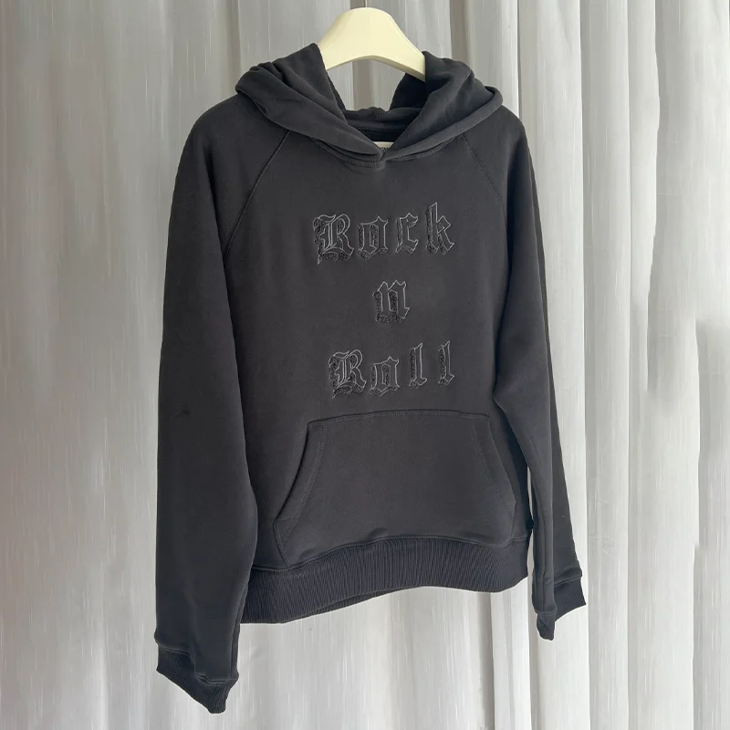 المرأة رمادي داكن هوديس الصوف القطن البلوفرات الإناث رسالة أجنحة مطرزة مقنعين البلوز سيدة طويلة الأكمام البلوز القمم