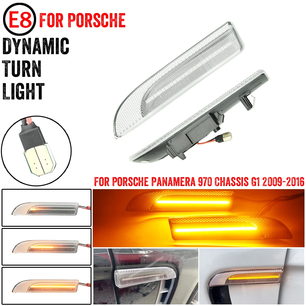 2Pcs Dynamic LED Side Marker Lights For Porsche Panamera 970 G1 2009-2016 Car Turn Signal Blinker Indicator Lamp OEM#97063103402