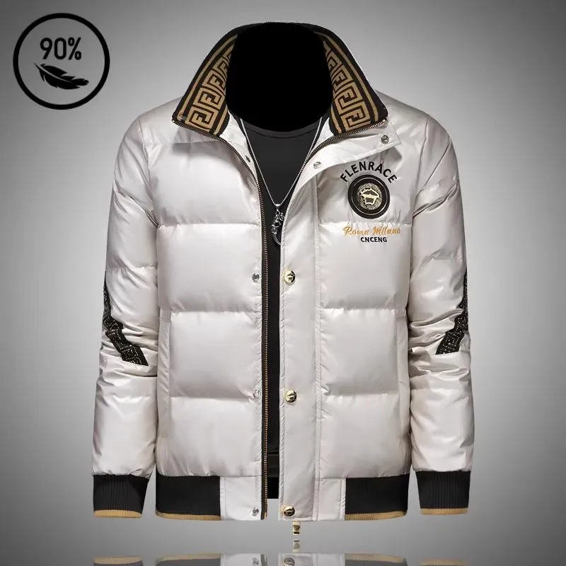 

New Premium Men's Short down Jacket with Embroidery Stand Collar Thickened Waterproof Warm Outerwear