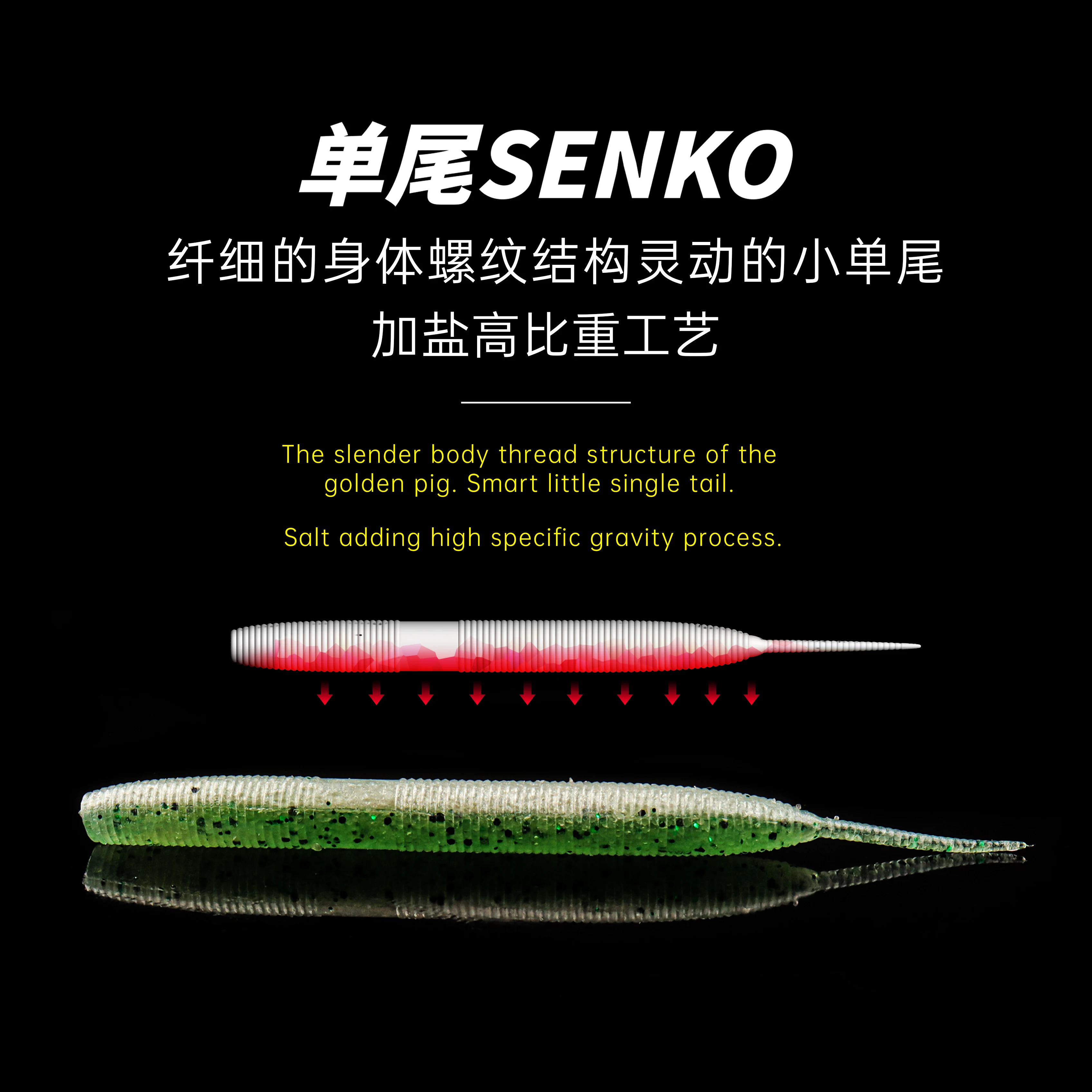 8pcs New Lurefans SENKO Competition Noodle Worm Sinking Soft Fishing Lure 76.2mm/3.7g High Specific Gravity Fake Soft Bait Suits